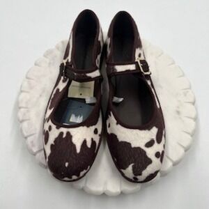 Target Brown Cow Print Faux Fur Mary Jane Flats Memory Foam 8.5 NWT